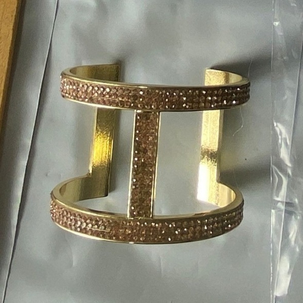 Gold Tone Crystal Embellished Cuff Bracelet Hinged Bangle Jewelry‎